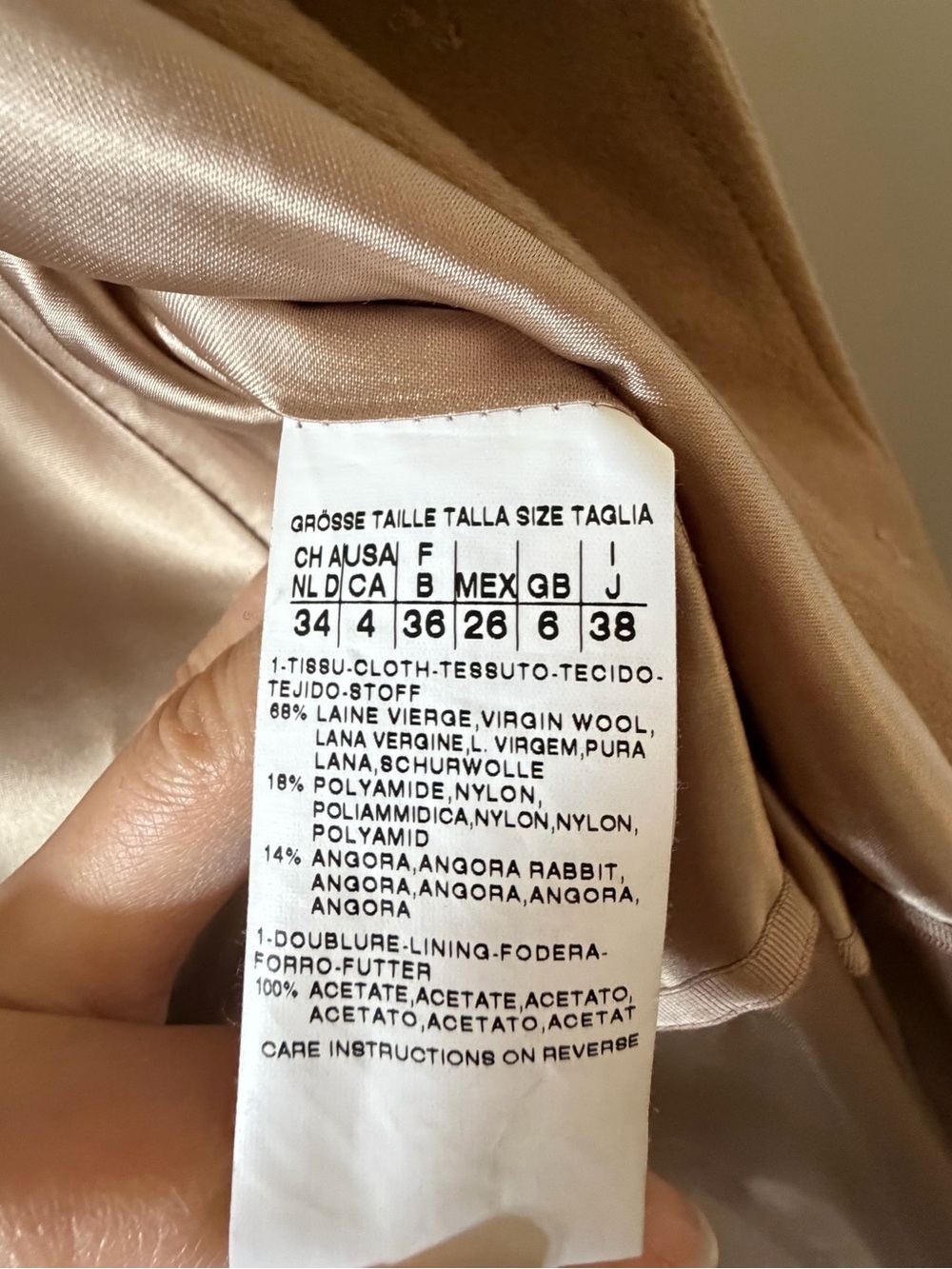 MaxMara Camel Virgin Wool Angora Tailored Coat US 4 IT 38 - Picture 9 of 11